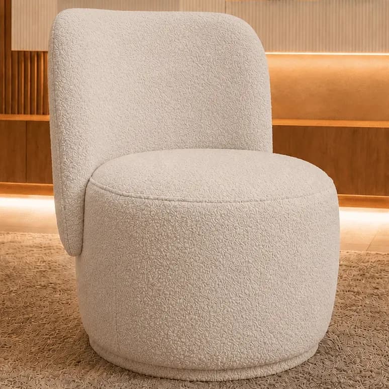 Poltrona Decorativa Bia Orgânica Boucle Recepção Sala Quarto Bege Boucle