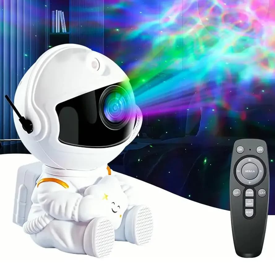 Projetor Astronauta de Galáxia e Estrelas LED Com Controle Remoto USB