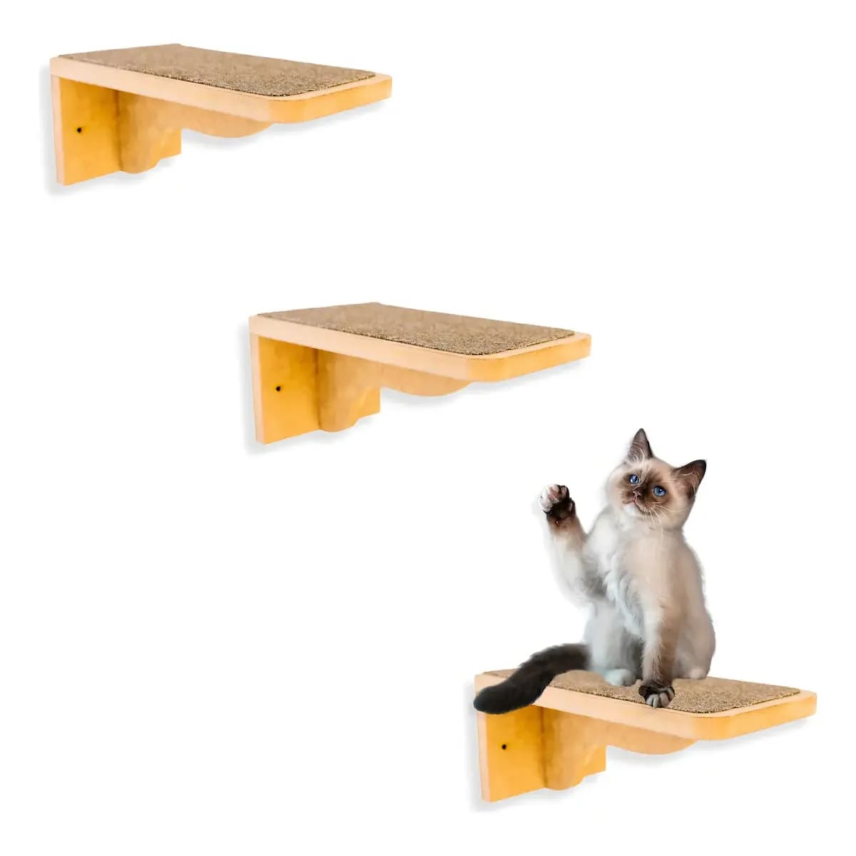Escada Para Gatos BT WOOD 3 Peças MDF Marrom Claro Antiderrapante