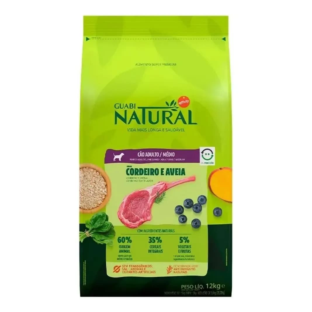 Ração P/ Cães Raça Média Sabor Cordeiro 12kg Guabi Natural