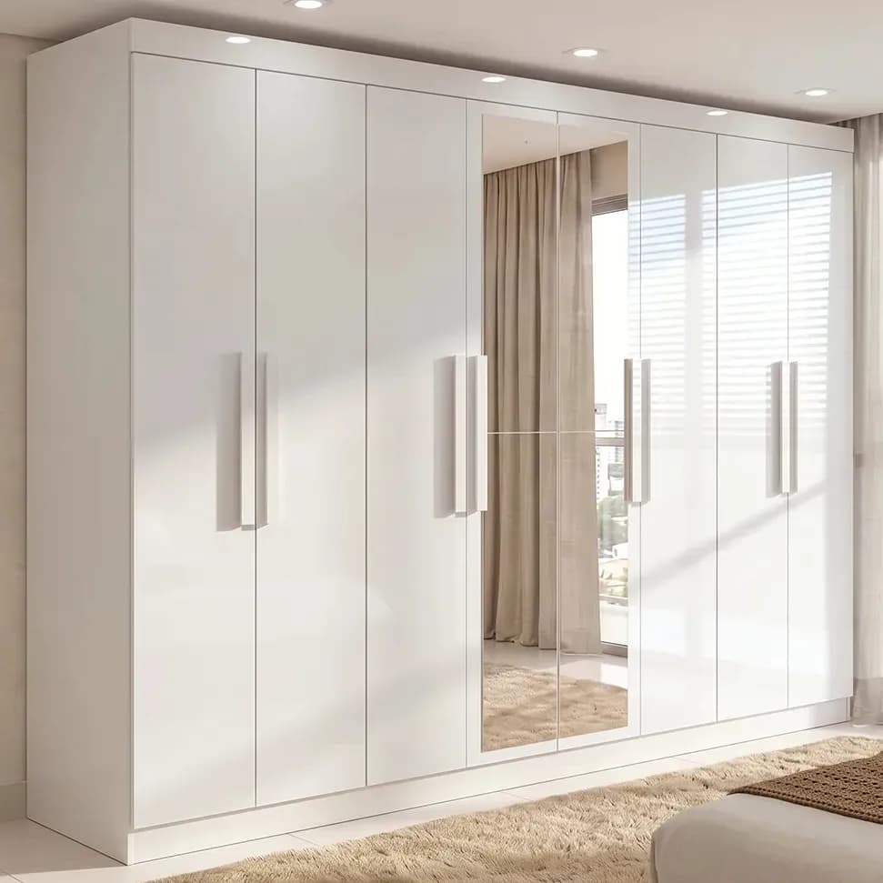 Guarda-roupa Casal Easy Slim 8 Portas Com Espelho Branco