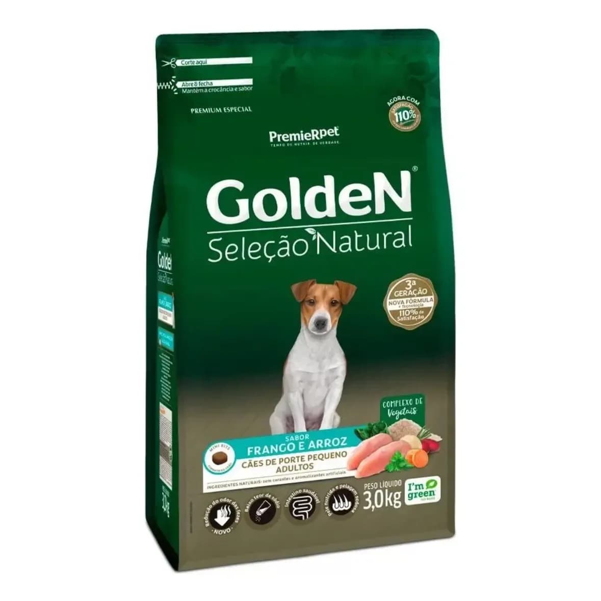 Ração Golden Seleção Natural Cães Adultos Mini Bits - 3kg