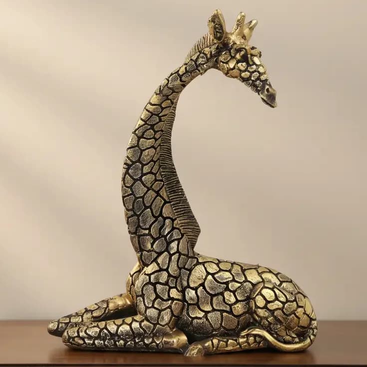 Escultura Rústica Girafa Enfeite Mesa Eescritório Sala Luxo Dourado