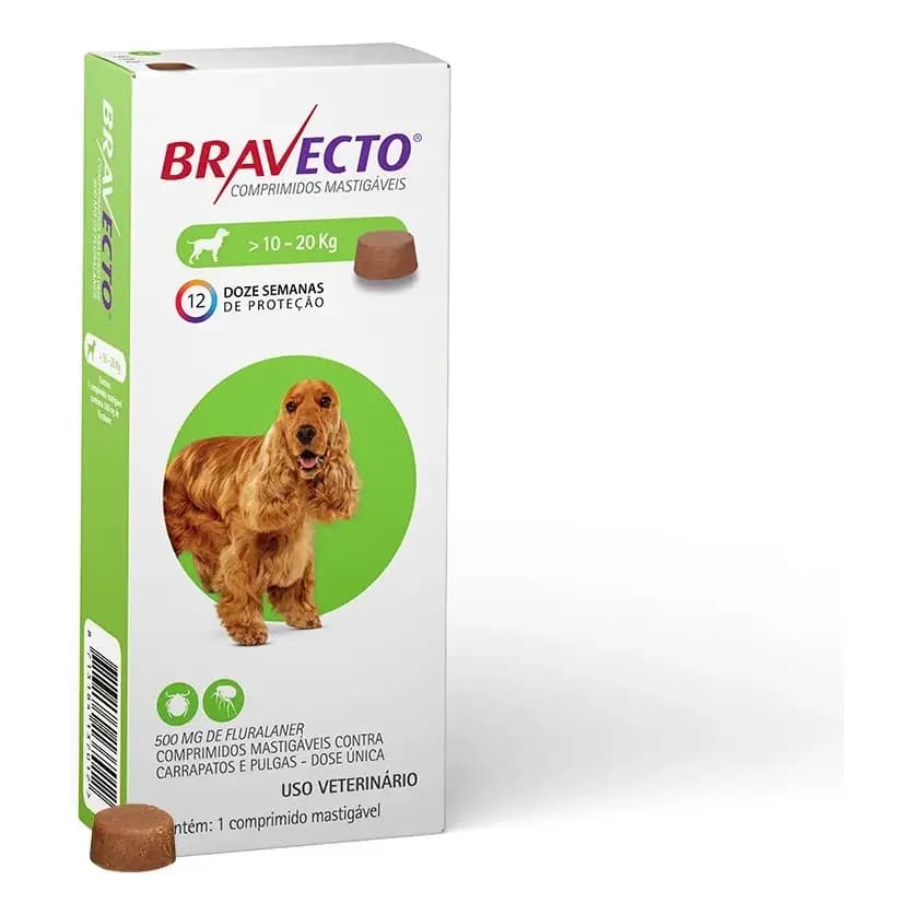 Bravecto Cães 10-20kg 500mg 1 Comp. Mastigável Msd Verde-limão