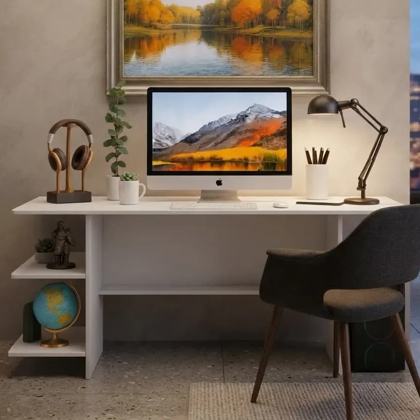 Escrivaninha Mesa Office Estudo Trabalho Estilo Industrial Branco