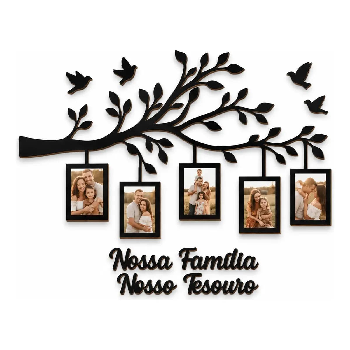Porta Retrato Árvore Família 5 Fotos 10x15 Mdf Preto Preto Árvore Família