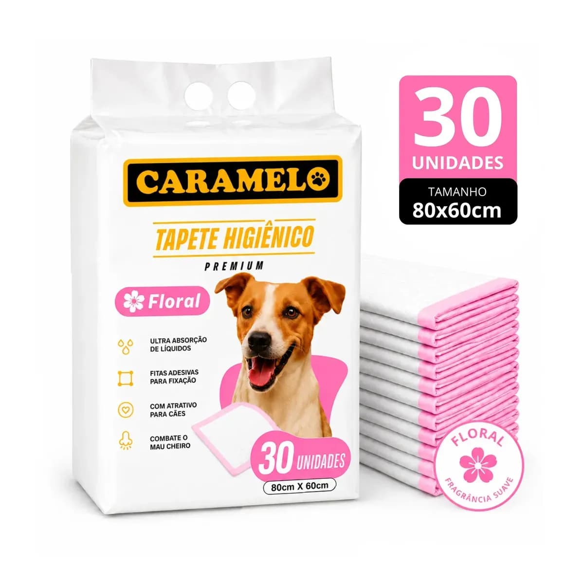 Tapete Higiênico Caramelo Para Cachorro - Floral 80x60 30 Unidades