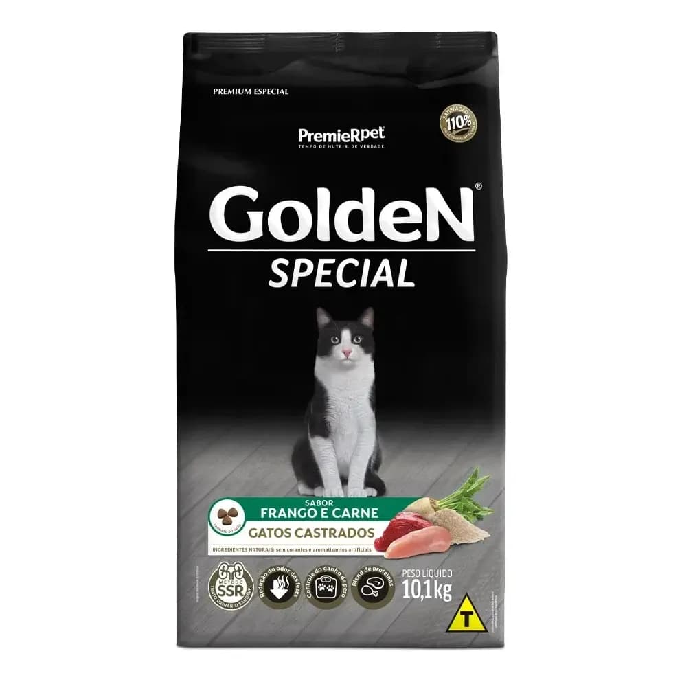 Ração Golden Special Gatos Castrados Sabor Frango E Carne 10.1 Kg