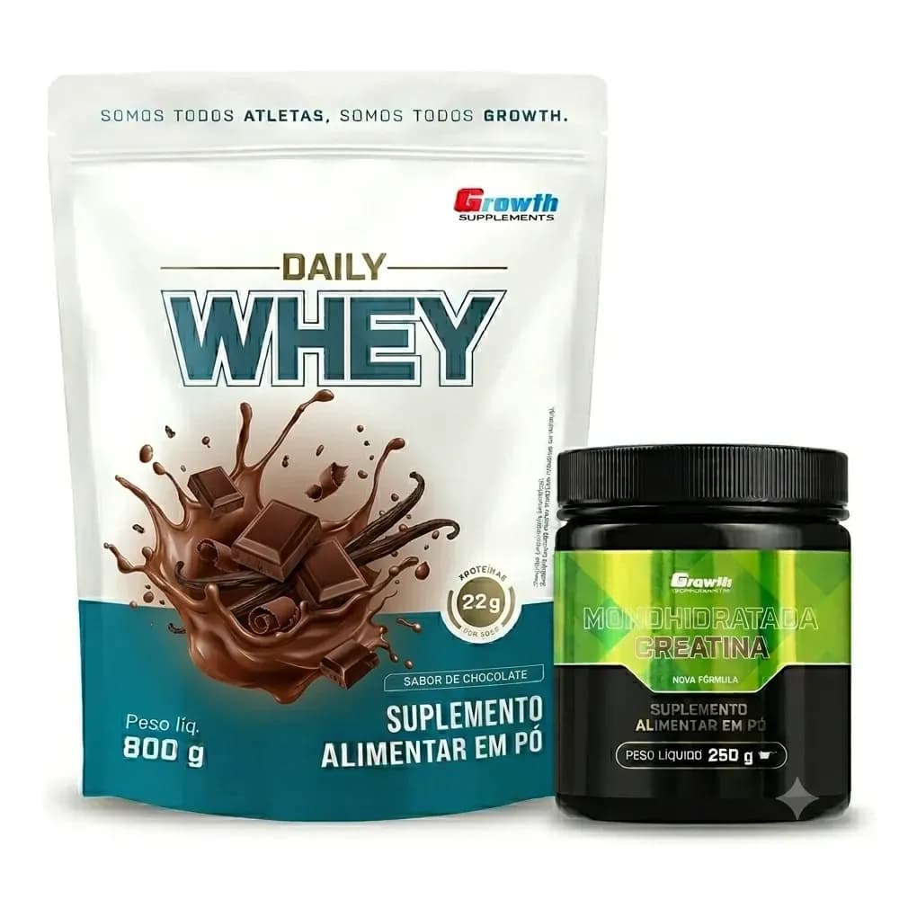 Kit Growth: Daily Whey Protein Chocolate 800g + Creatina Monohidratada 250g