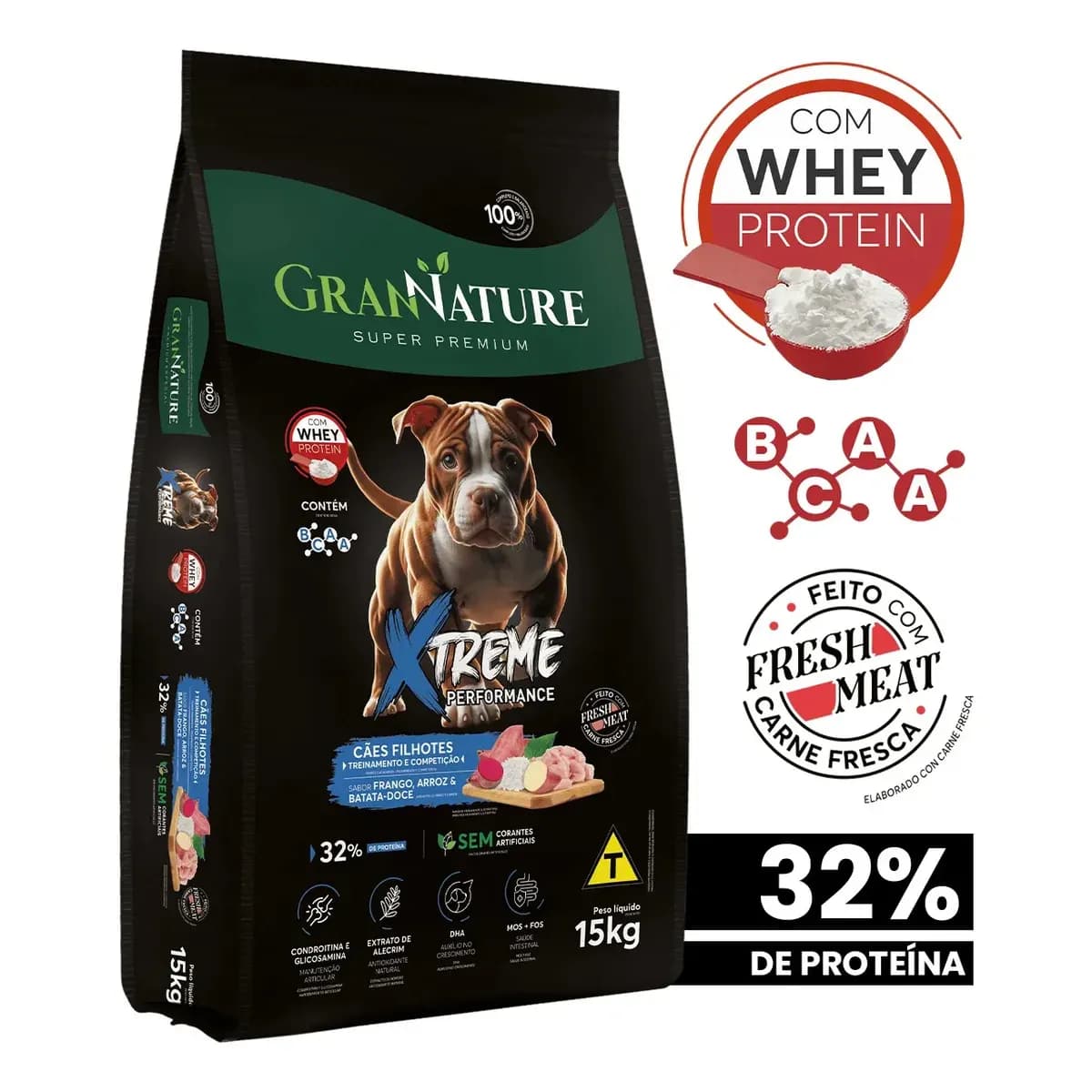Ração para Cão Filhote GranNature Xtreme Performance, de Frango e Batata Doce, 15 kg