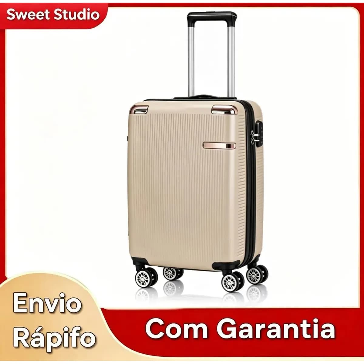 Mala de Bordo Rígida Sweet Studio Dourada com Rodas 360, para Viagem Dourado 2080