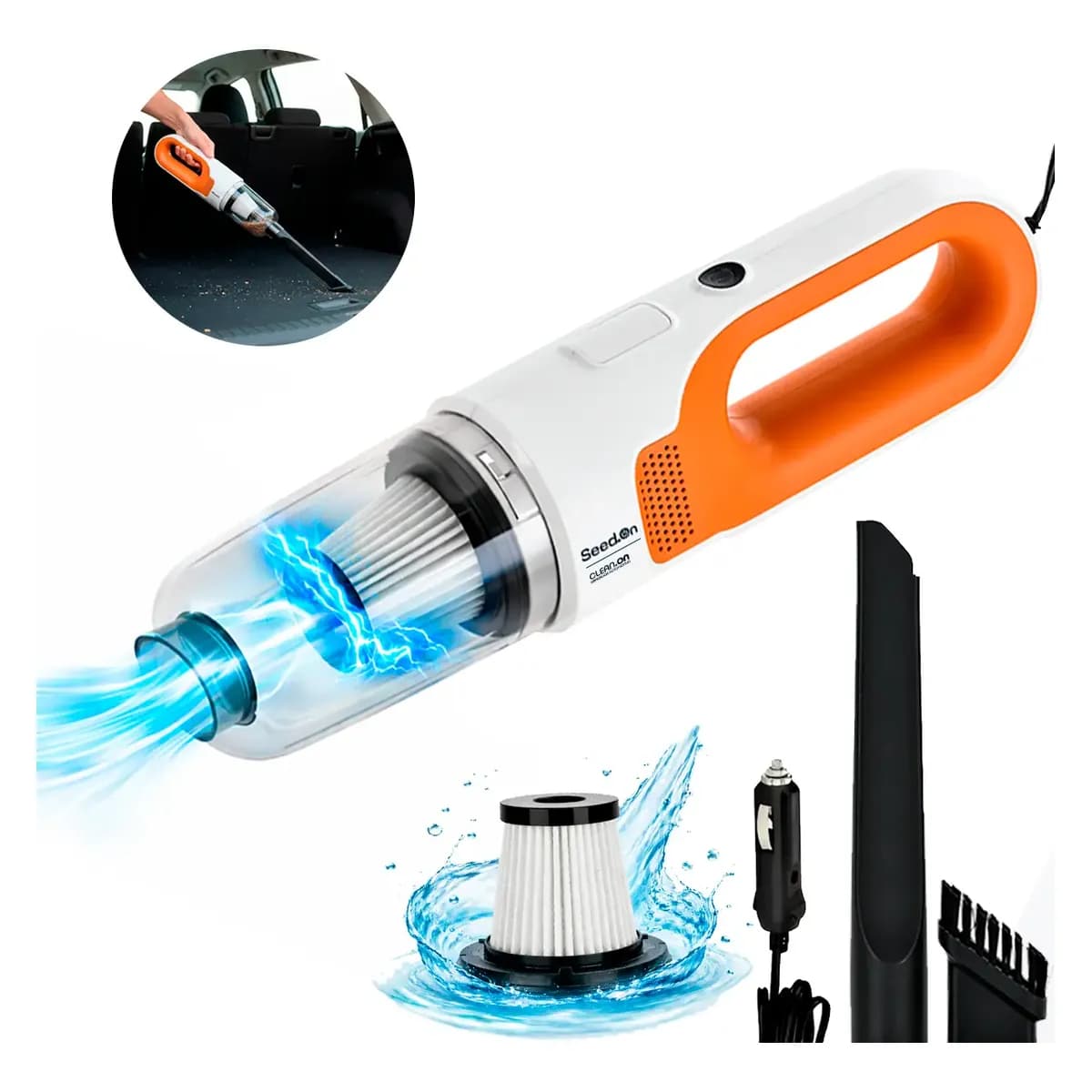 Aspirador D Pó Automotivo Portátil Seedon 180w Laranja 12v Laranja 12v