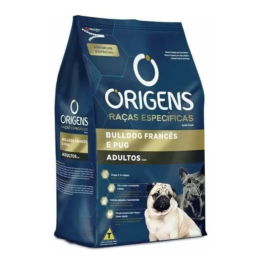 Ração Seca Origens Bulldog Francês Pug Adulto Frango e Cereais 10.1 kg