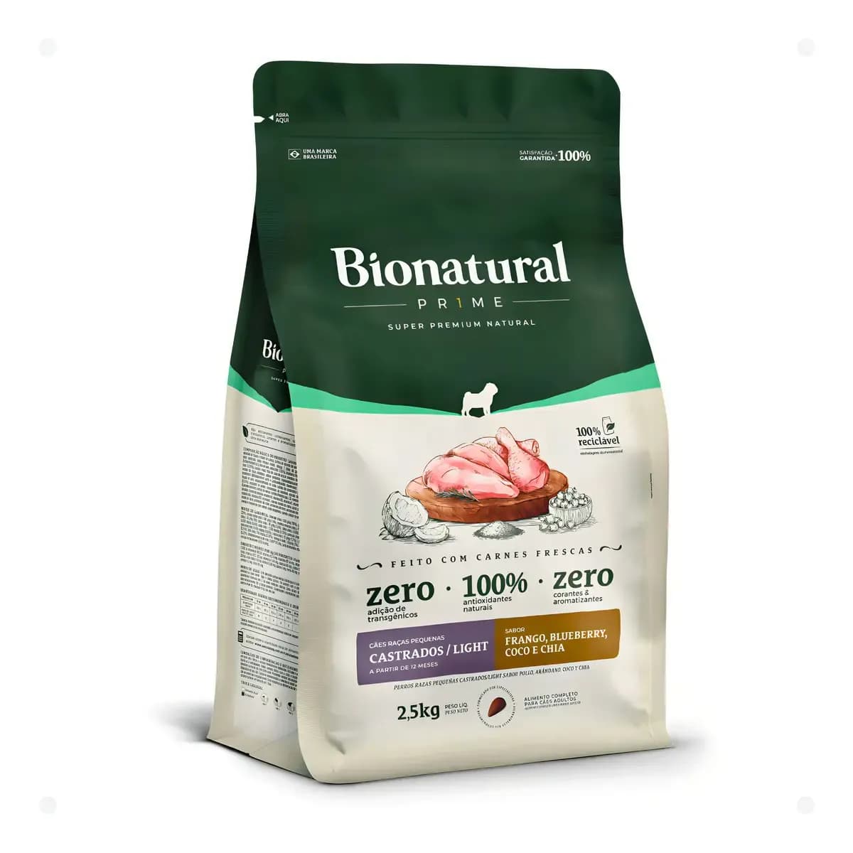 Ração Seca Bionatural Prime Cão Castrado Light Frango Blueberry 2.5kg