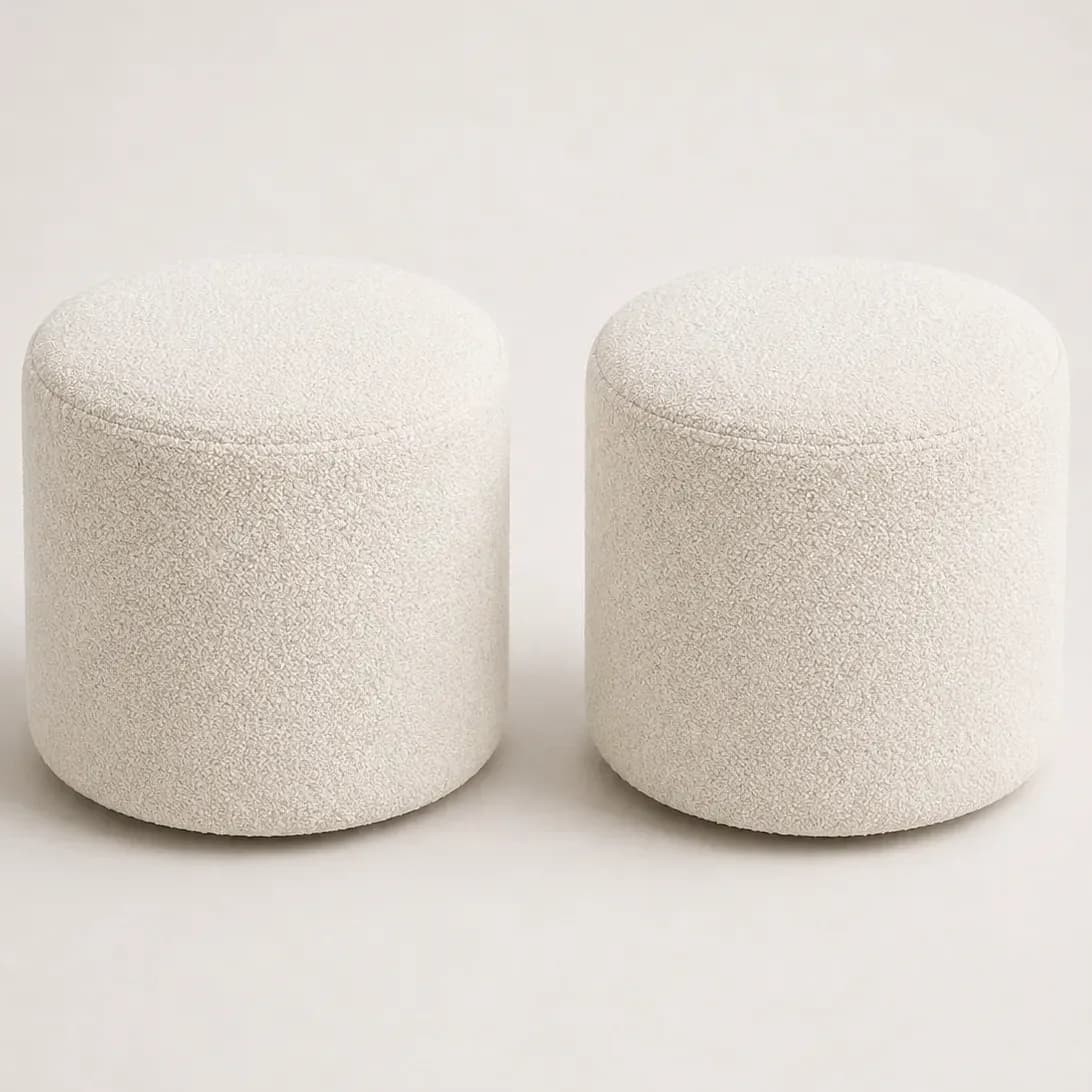 Conjunto Com 2 Puffs Decorativos Redondos Orgânicos 36x34 Cm Branco
