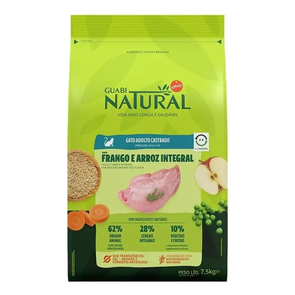 Ração Guabi Natural Gatos Castrados Frango E Arroz 7,5kg