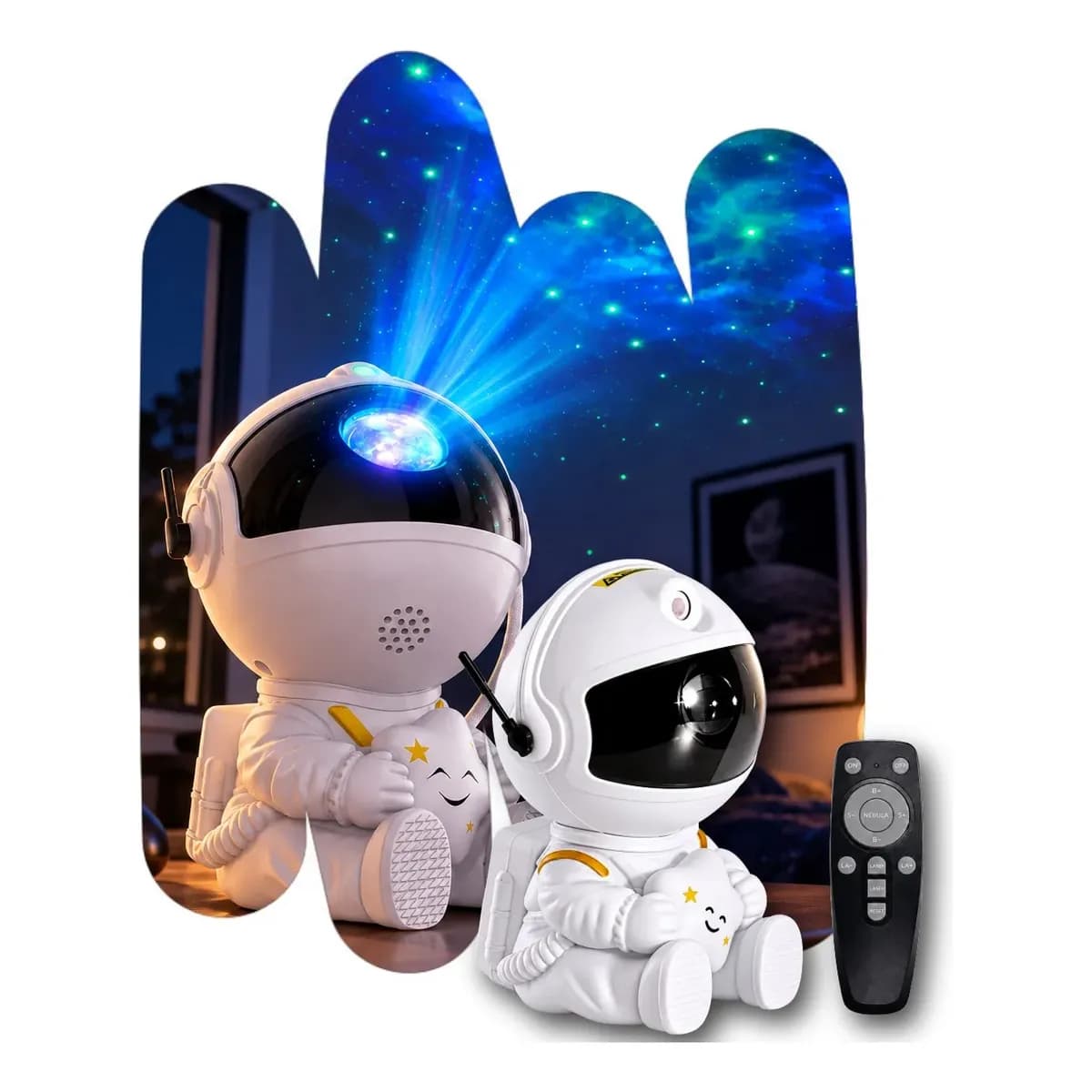 Mini Astronauta Projetor Estrelas Galáxia Luminária Noturna Branco Preto 127/220v