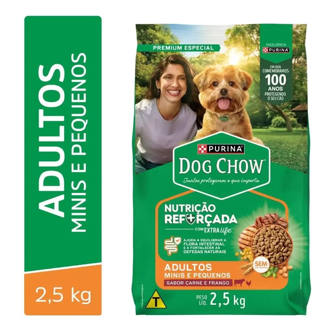 Ração Seca Dog Chow para Cães Adultos Pequenos de Carne, Frango e Arroz 2,5kg