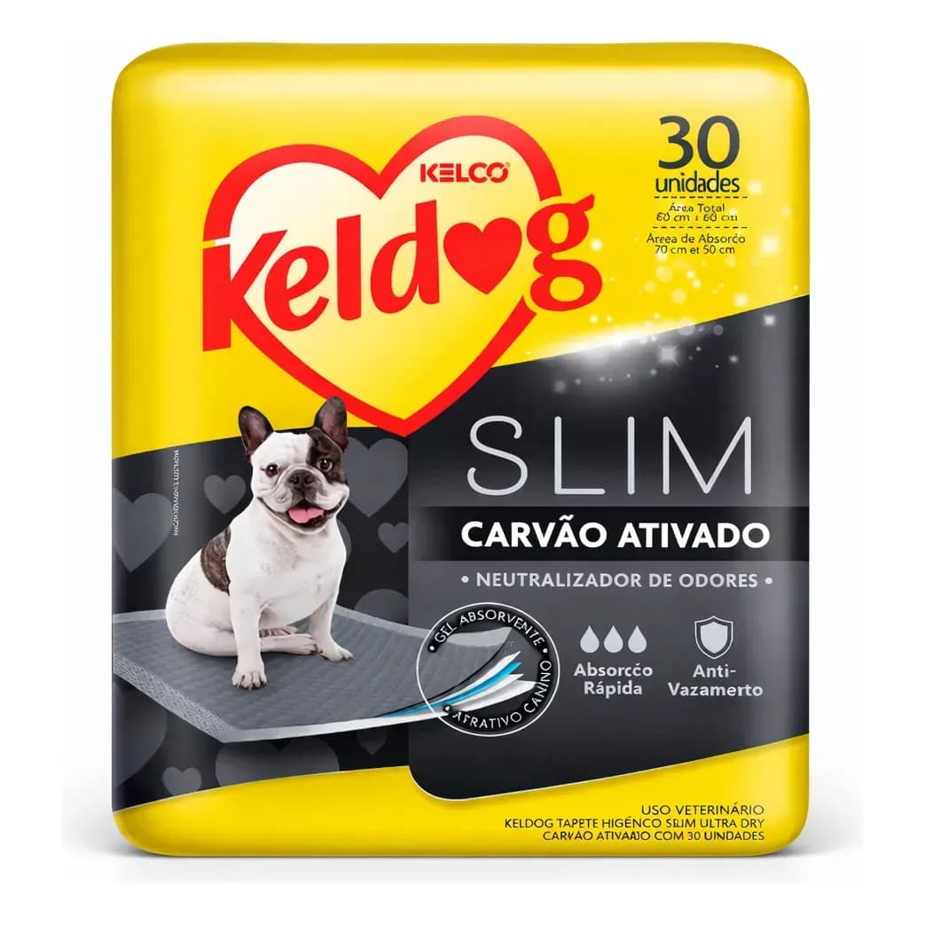 Tapete Higiênico Keldog SLIM com Carvão Ativado, 30 Unidades, para Cachorros