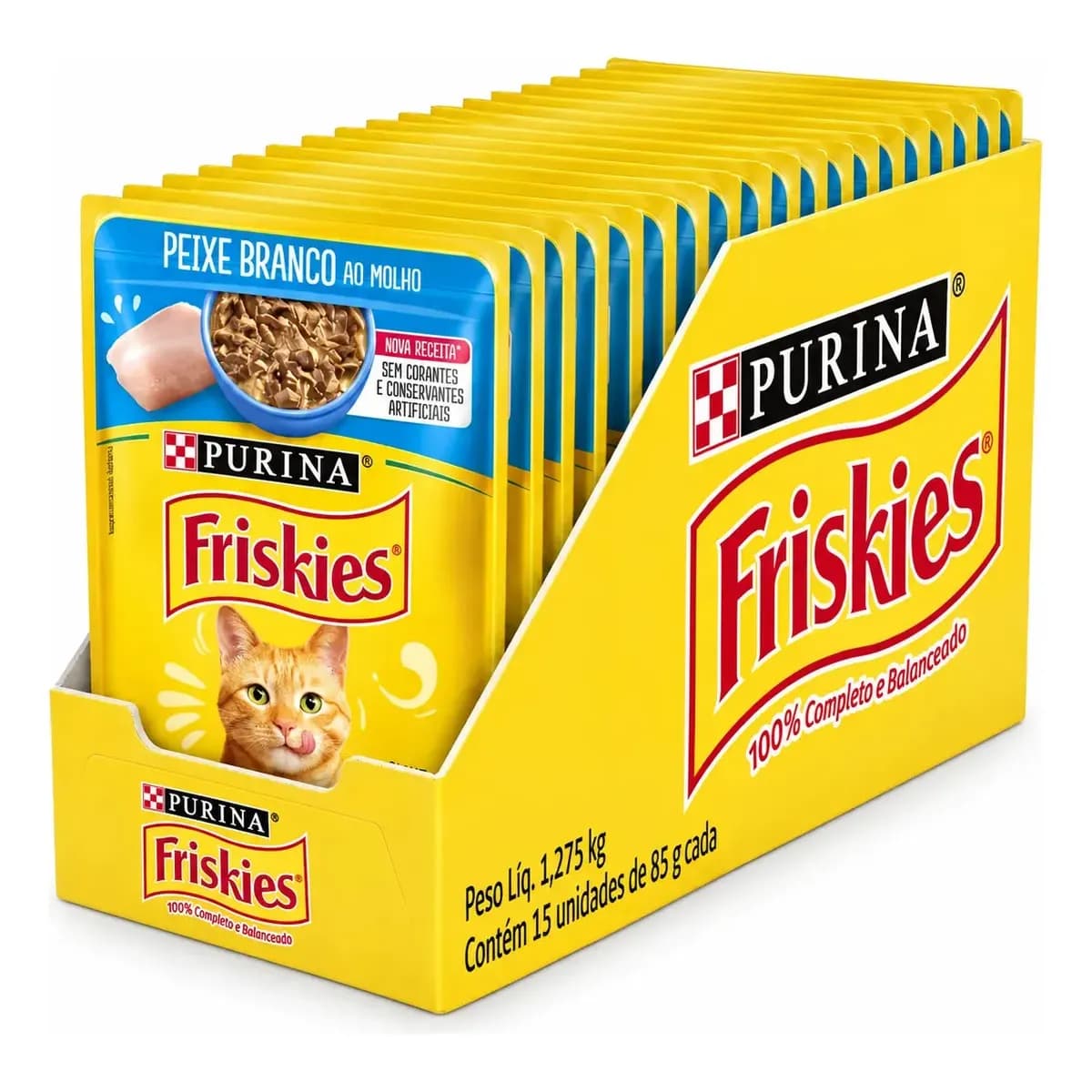 Ração Úmida Gatos Peixe Branco Molho 85g 15 Sachês Friskies