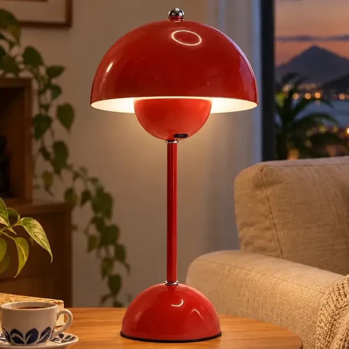 Luminária Abajur Cogumelo Ledtouch Recarregável 3tons De Luz Vermelho
