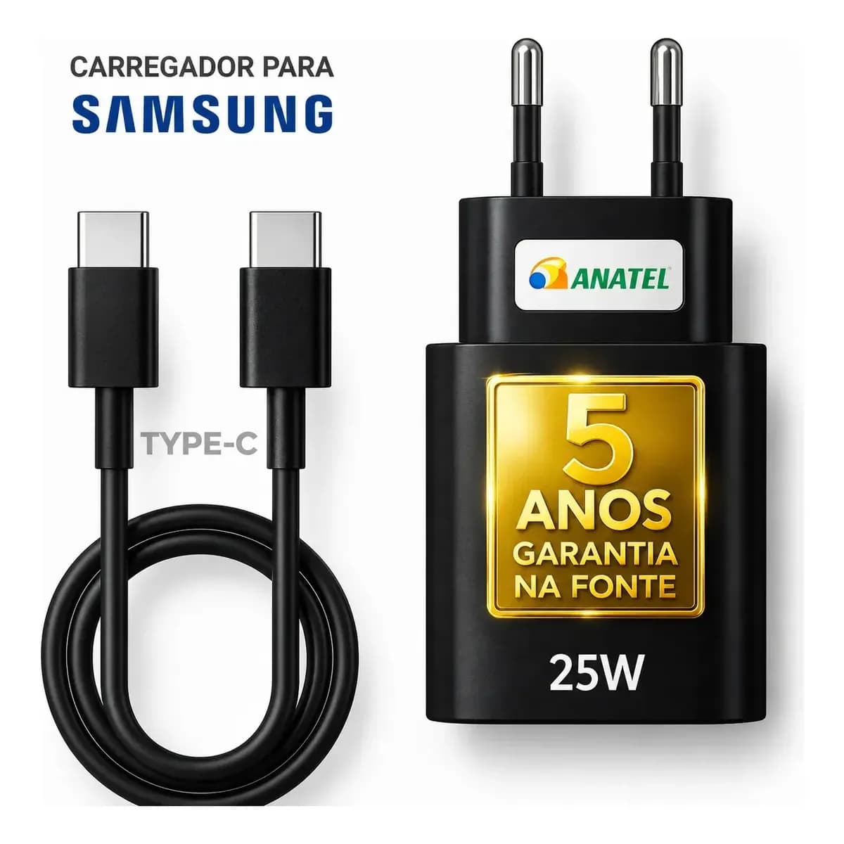 Carregador Super Rápido 25w Para Samsung Galaxy S24 S23 S22 S21 S20 Fe Ultra Motorola M22 M31 M32 M62 M63 M64 G15 Xiaomi Redmi Note 12 13 14 15 LG - Super Fast Cabo Blindado Tipo Usb C -Dtimp