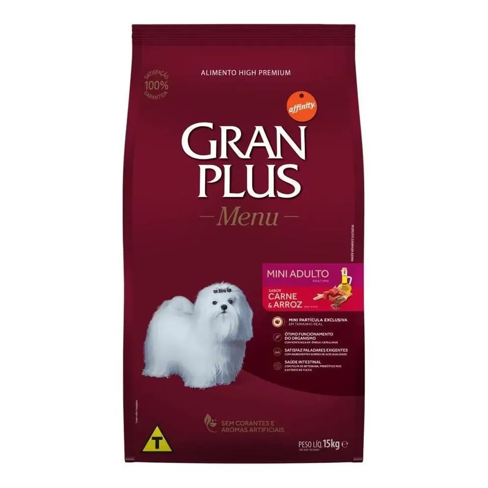 Ração Gran Plus Cães Menu Adultos Mini Carne E Arroz 15kg