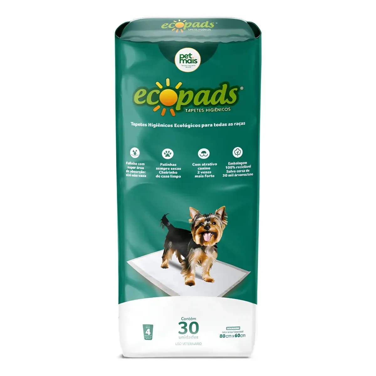 Tapete Higienico Ecopads 80x60 Cm Petmais - Com 30 Unidades