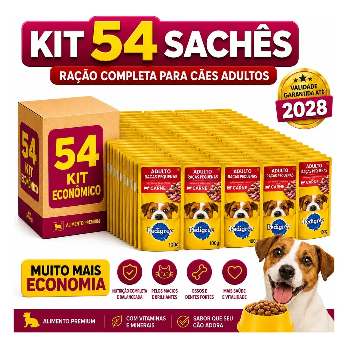 Kit 54 Pedigree Sachê Cães Adultos Raças Pequenas Carne 100g