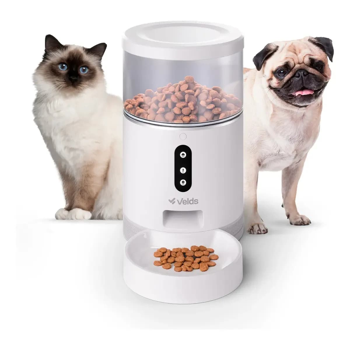 Comedouro Automático Ração Gatos E Cães Velds com App e Programação, Alimentador Smart 4L Branco