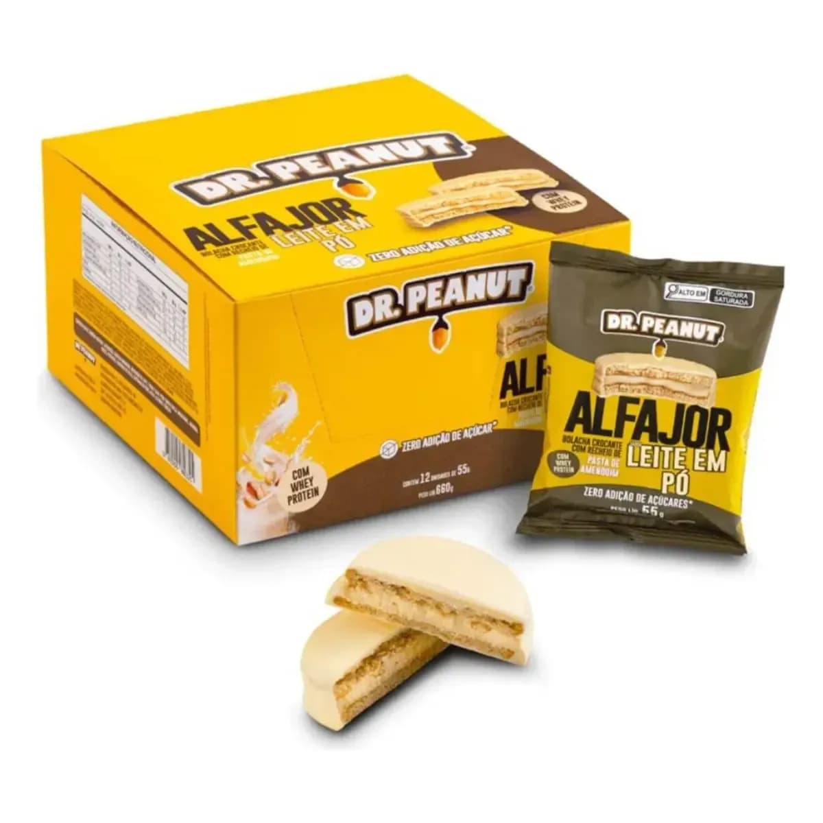 Alfajor Dr. Peanut Sabor Leite em Pó com Whey Protein 12un 35g