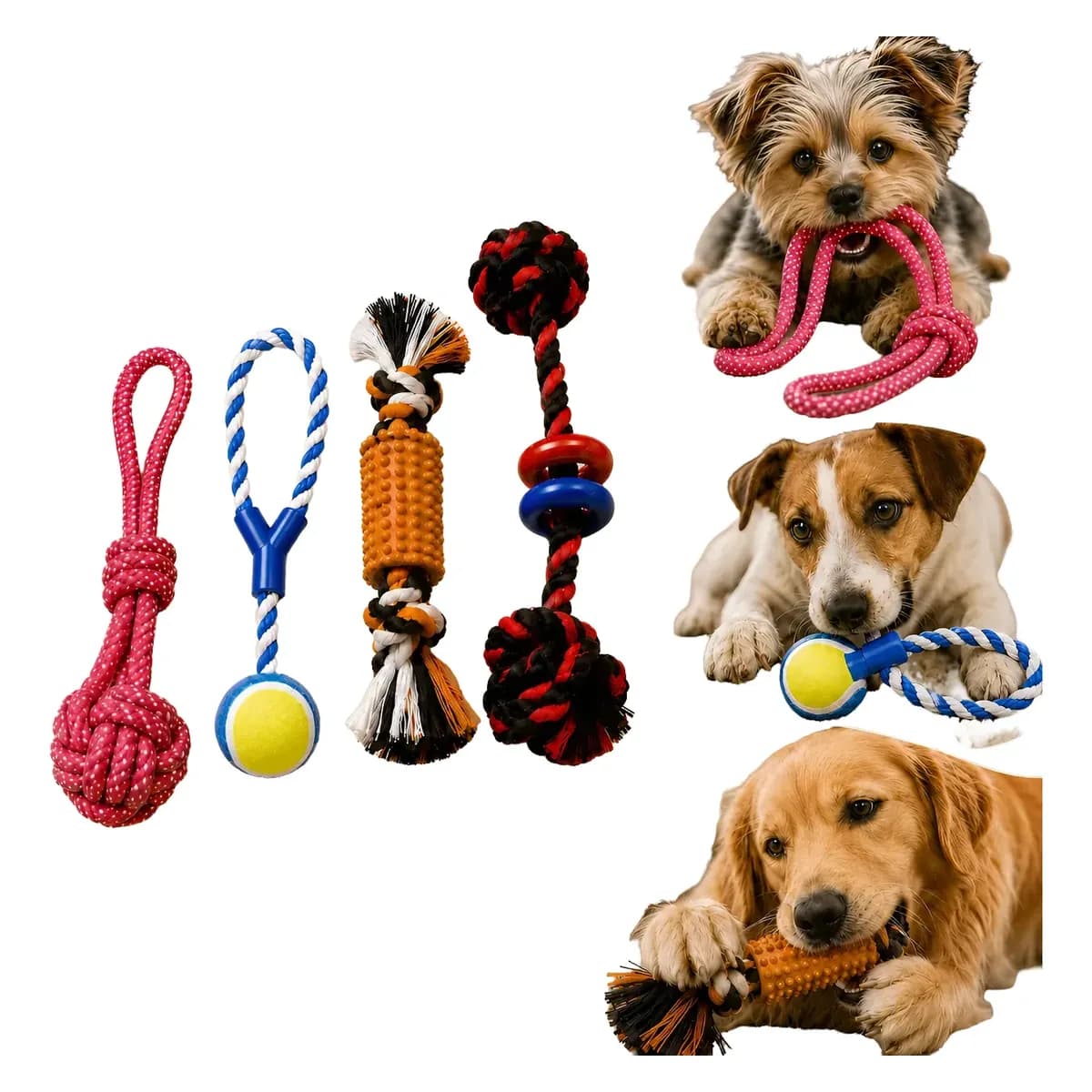 Kit 4 Brinquedos Mordedor Corda Pet Resistente Para Cães