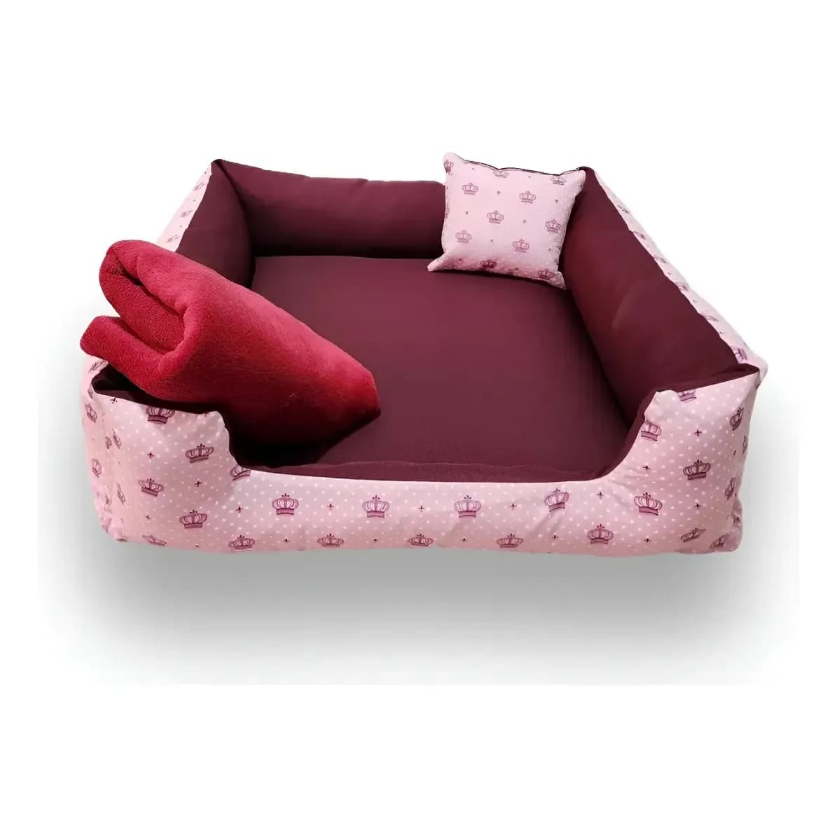 Cama Pet G Cachorro Médio Porte Até 18 Kg Kti Cama E Manta Cor Coroa Vinho