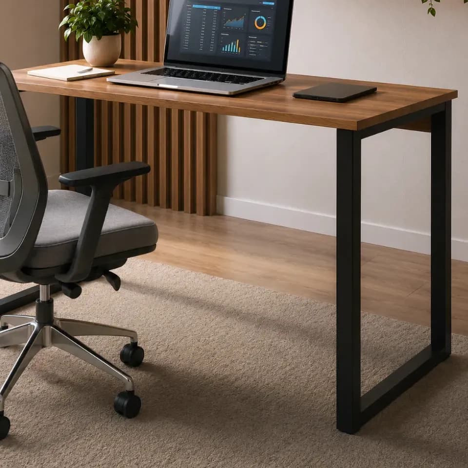 Mesa Escrivaninha Office Industrial 100x50cm Mdf Premium Aço Amadeirado