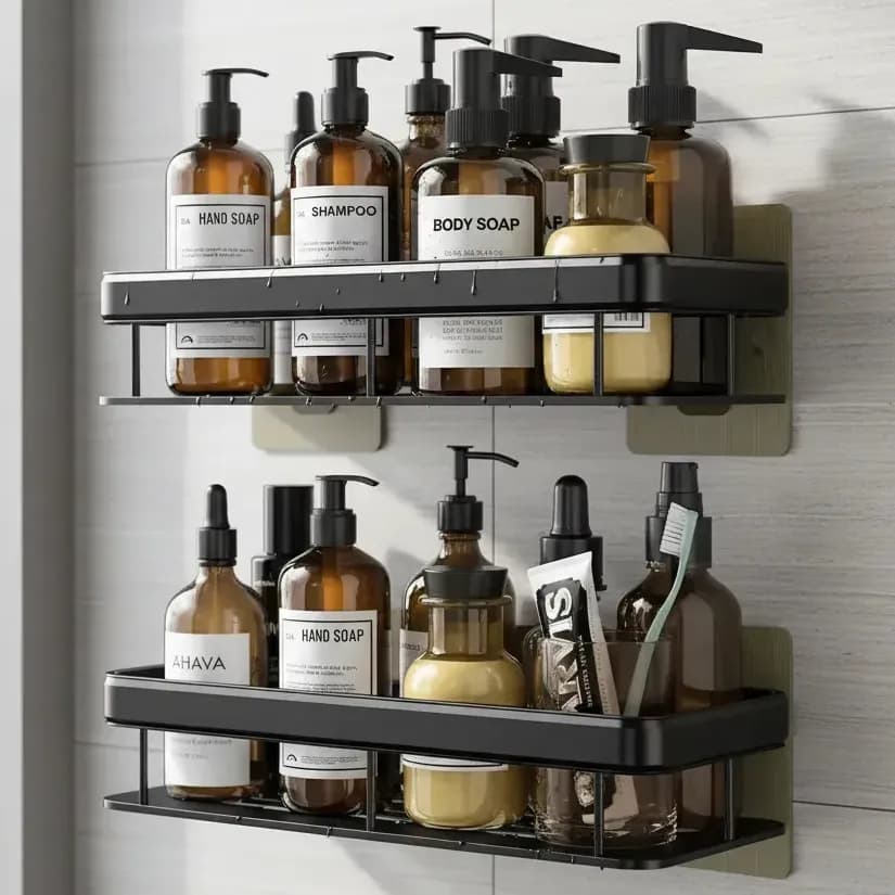 Kit 2 Suporte Shampoo Sabonete Banheiro Adesivo Parede Luxo Preto