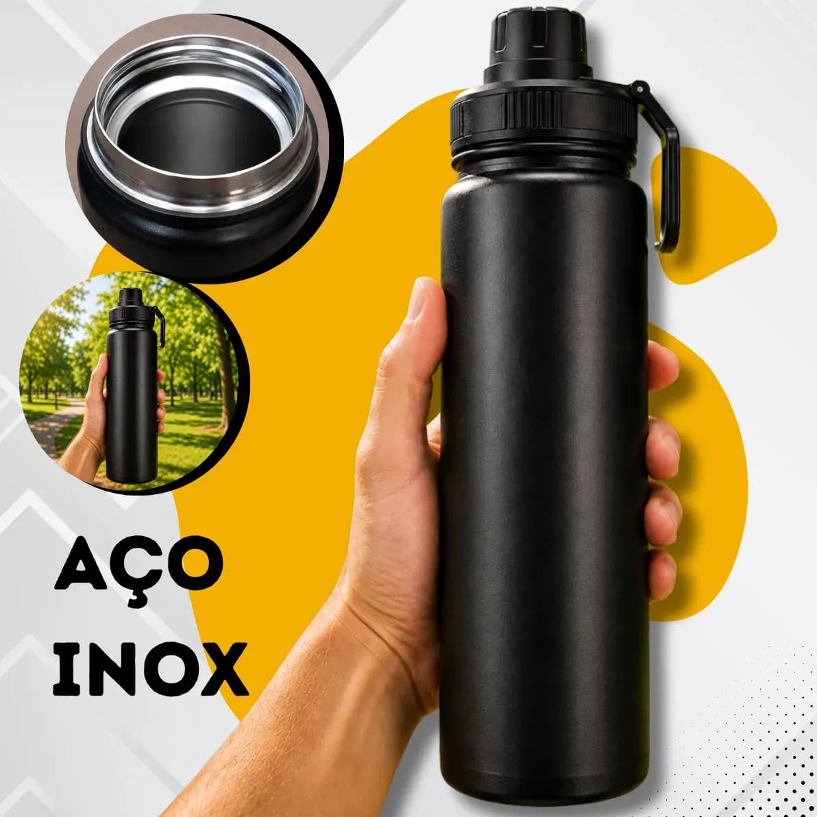Garrafa De Água Termica 800ml Café Inox Copo Frio E Quente Preto