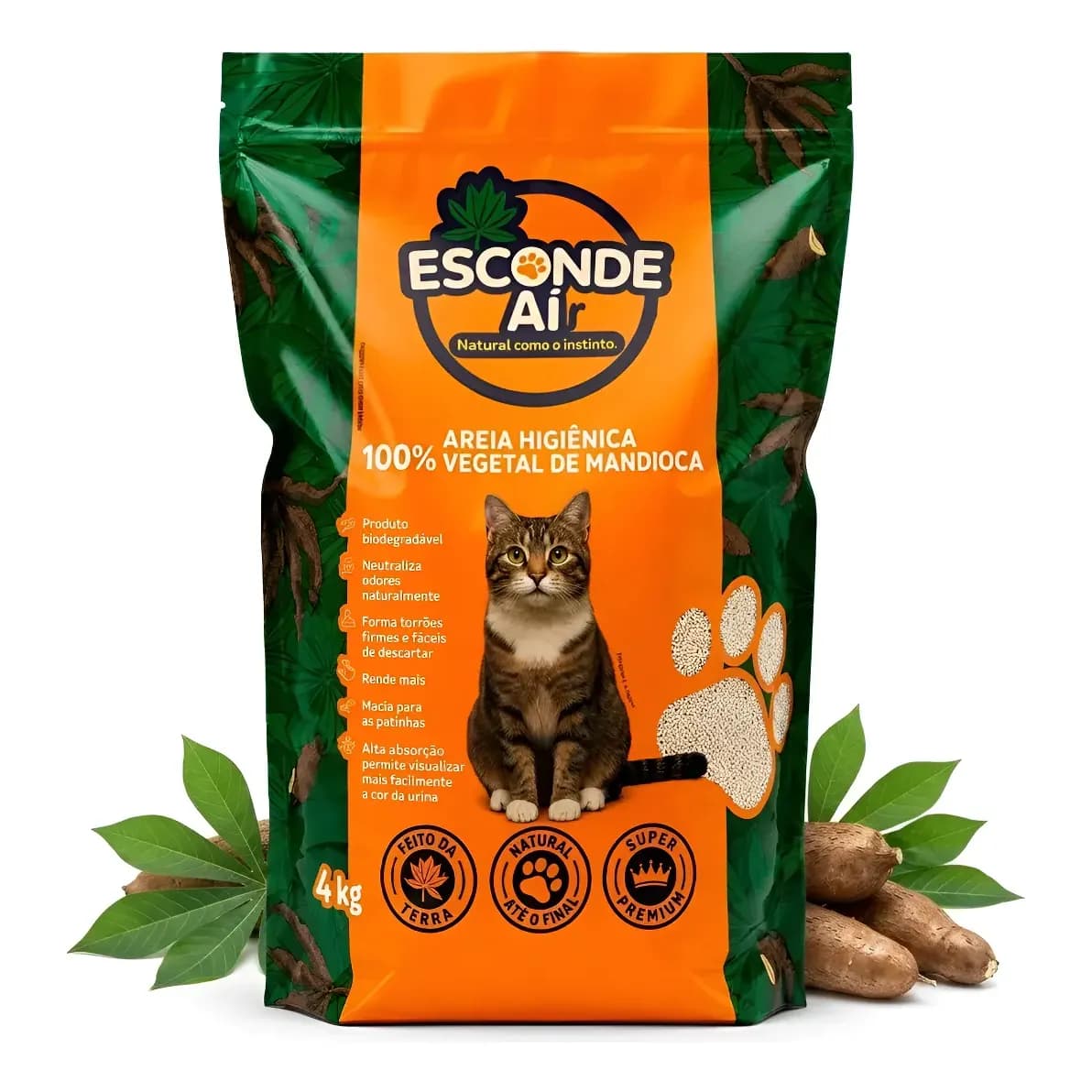 Areia Gatos Mandioca Biodegradável Sanitária Higiênica 4kg