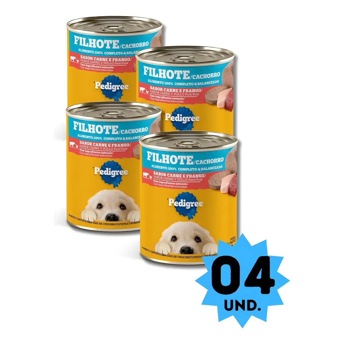 Kit 4 Latas Pedigree Patê Cães Filhotes Carne E Frango 280g