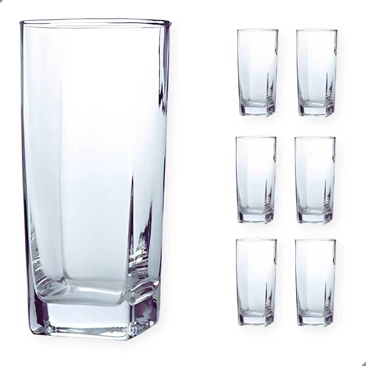 Jogo De 6 Copos De Vidro Alto 300ml Quadrado Suco Agua Ms Variedades