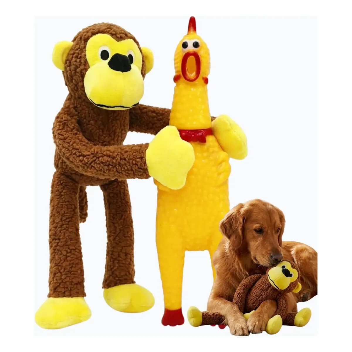 Kit 2 Brinquedo Pet Pelucia Macaco Frango Galinha Grande Cão