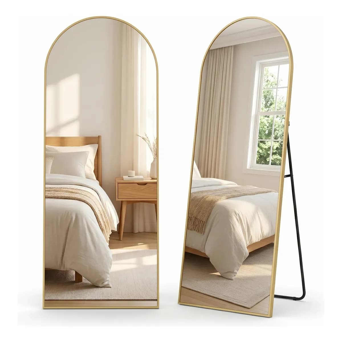 Espelho Oval Base Reta Arco Chão Parede Dourado 150x40cm Dourado