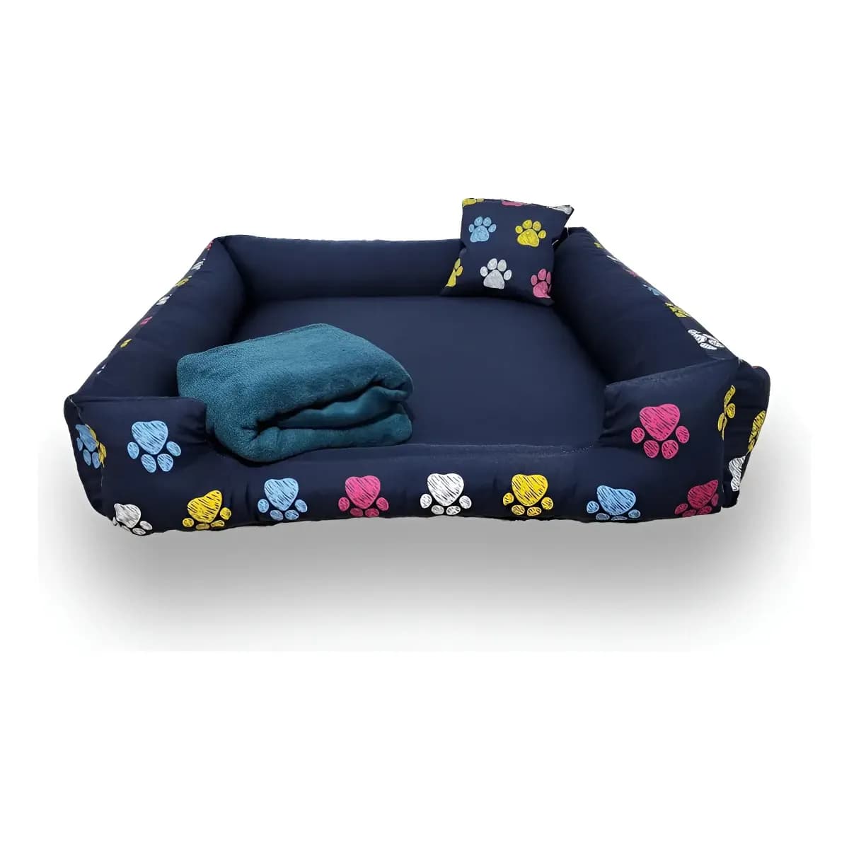 Cama para Cachorro Grande 70x70 cm com Manta e Almofada idal para pet com até 18 kg Azul-marinho
