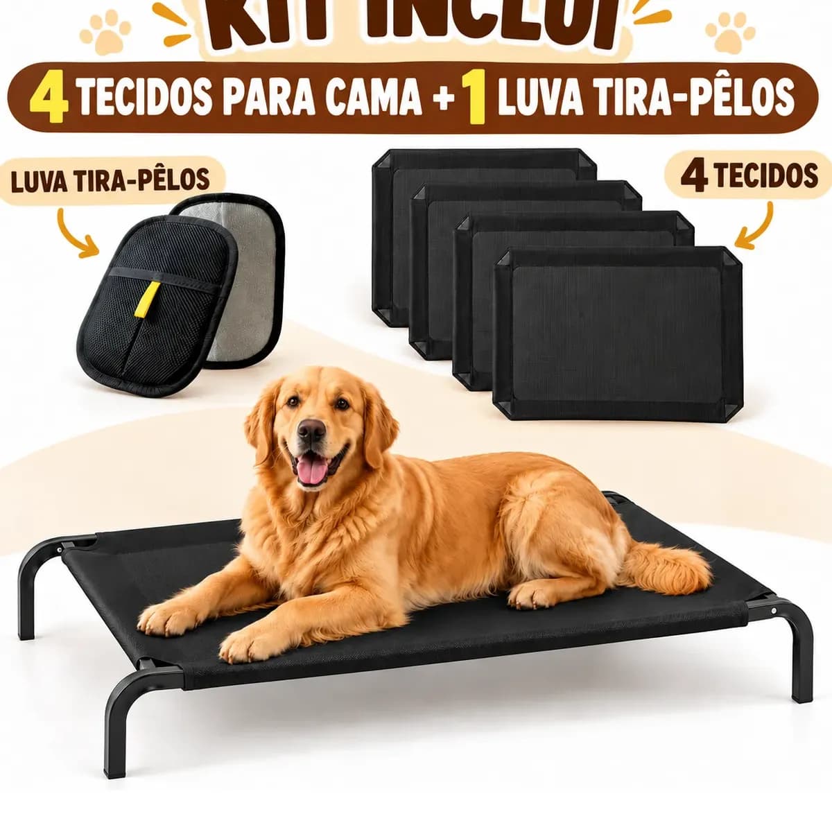 Cama Suspensa Elevada Para Cachorro Grande 90x60cm 4 Redes Preto Cama Suspensa Elevada Pet