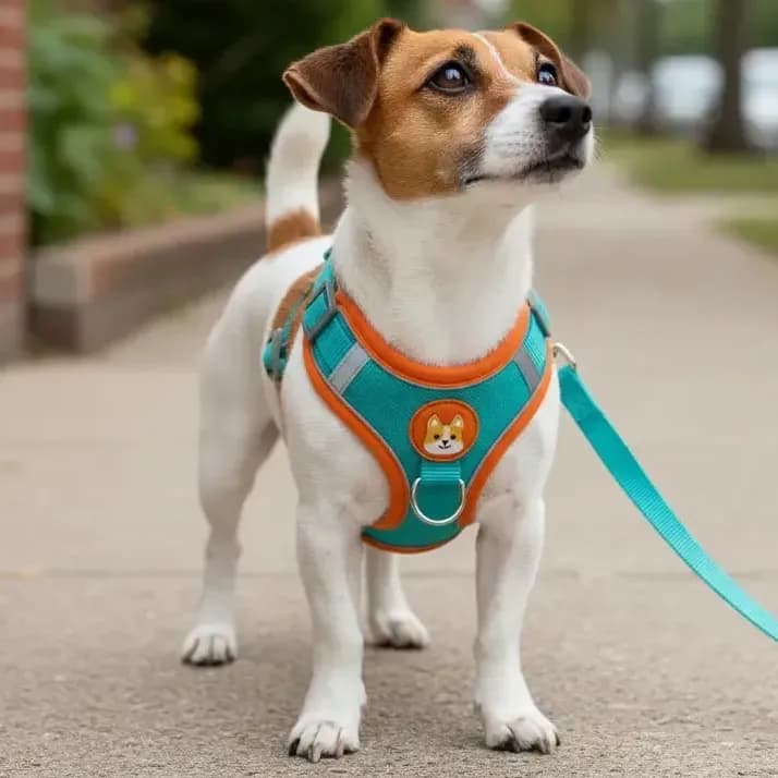 Coleira Peitoral Para Cachorros Gatos Reflexiva Com Guia Azul-turquesa Pet M