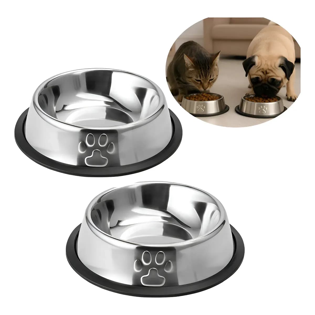Kit 2 Comedouros Pote Ração Inox Cachorro Pequeno Gato 240ml Não Aplicável Inox