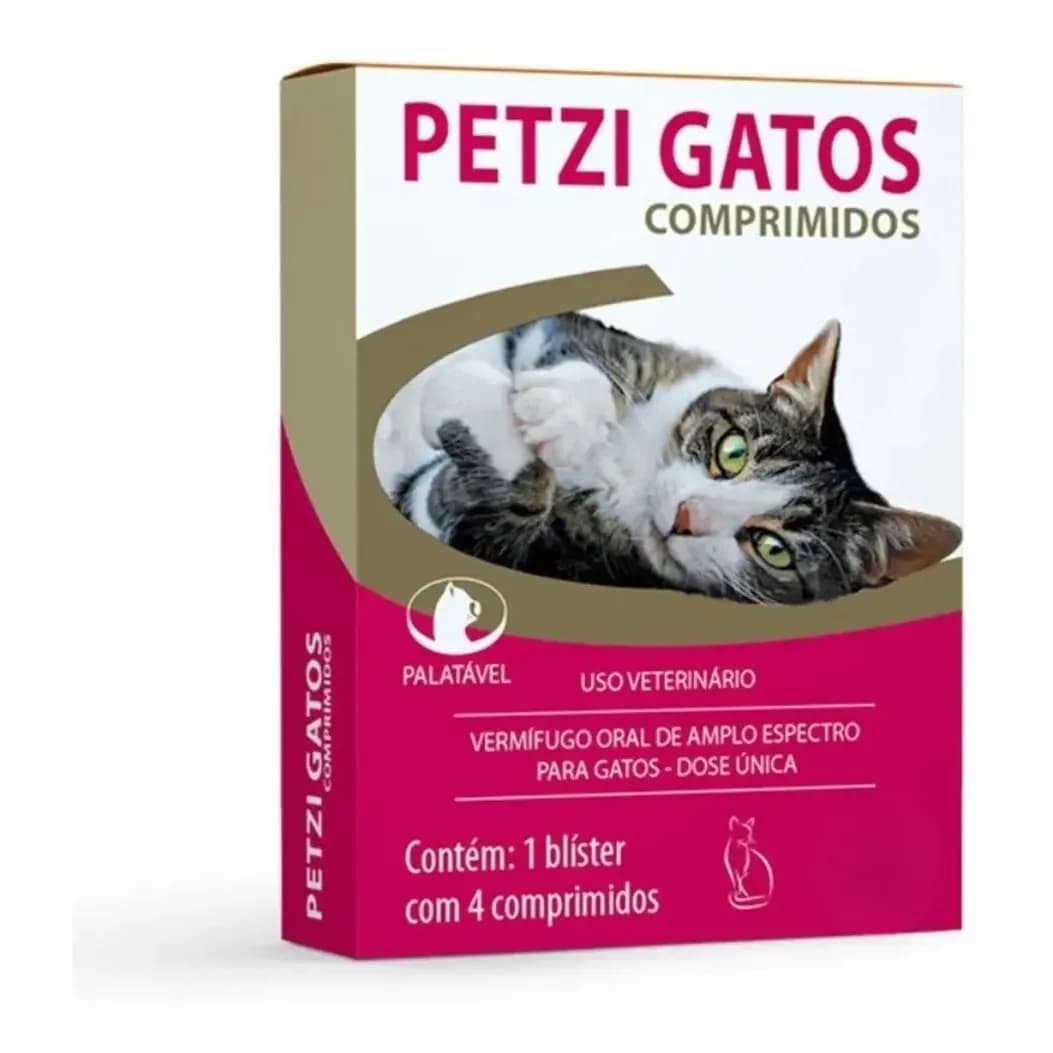 Vermífugo Para Gatos Com 4 Comprimidos 600mg Palatável Petzi