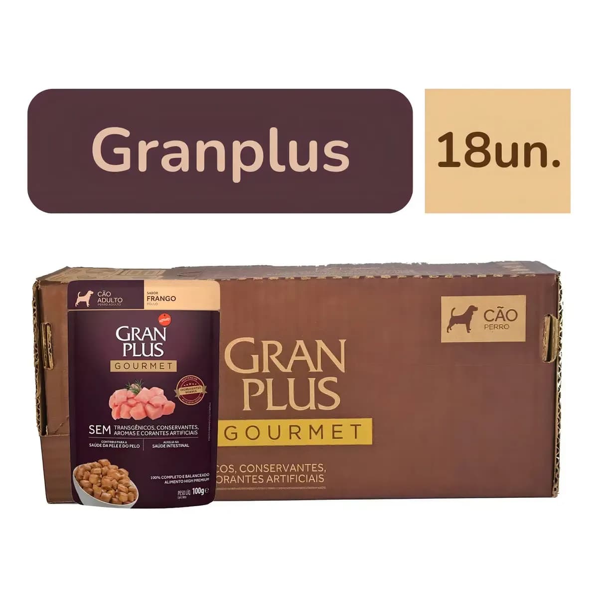 Alimento saches Gran Plus Gourmet Para Cão Adulto cx com 18 un.