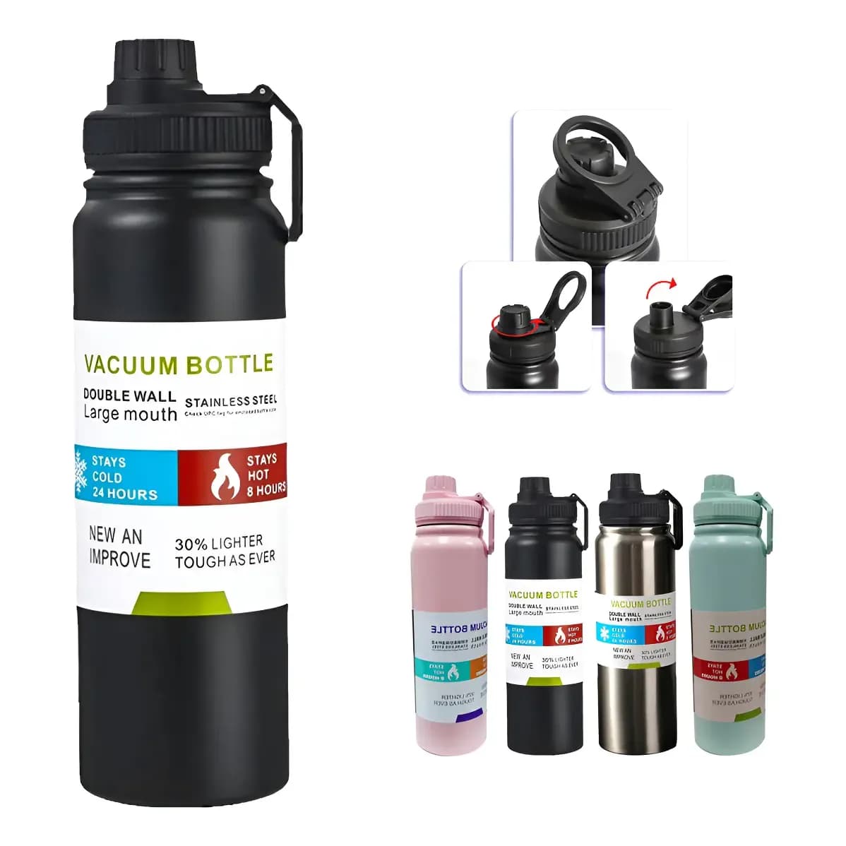 800mlgarrafa Térmica Água Squeeze Inox Academiaquente E Frio Preto