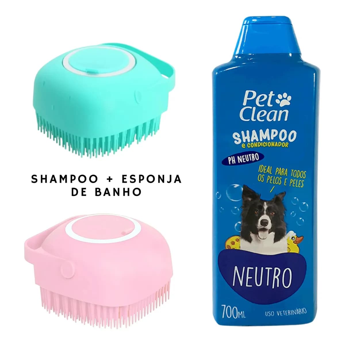Shampoo Pet 700ml + Escova Silicone Dispenser Cães Gatos Neutro