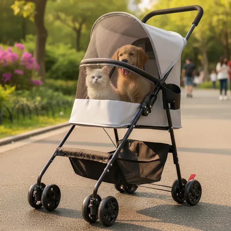 Carrinho De Passeio Pet Estimação Dobravel Caes Gatos 20 Kg Cinza